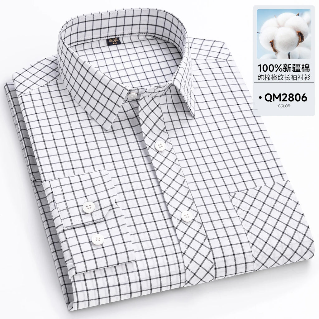 Men's Cotton Point-Collar Check Shirt. 100% cotton.