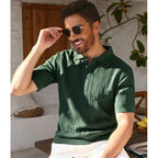 Men's Textured Short-Sleeve Knit Polo. Textured knit finish.