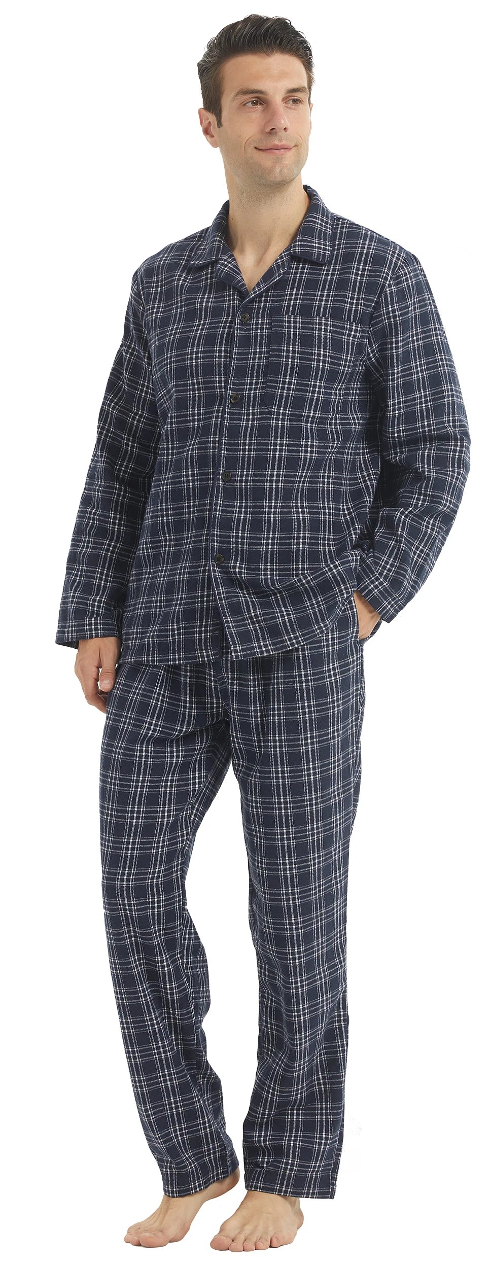 Men's Cotton-Blend Flannel Check Pyjamas. Cotton-polyester flannel.