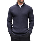 Men's Ribbed Stand-Collar Quarter-Zip Jumper. Ribbed knit texture.