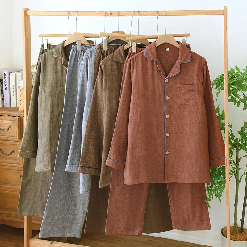 Men's Double-Gauze Cotton Pyjama Set. Double-gauze cotton.