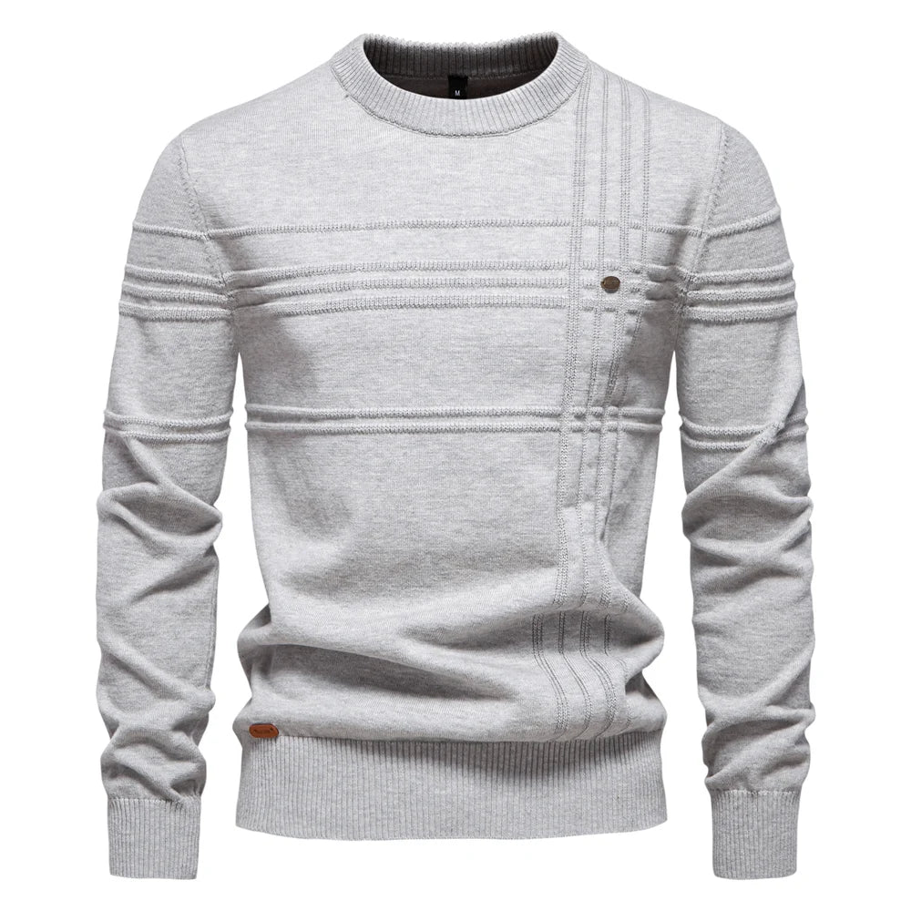 Men's Textured Stripe Crew-Neck Jumper. 95% cotton, 5% elastane.