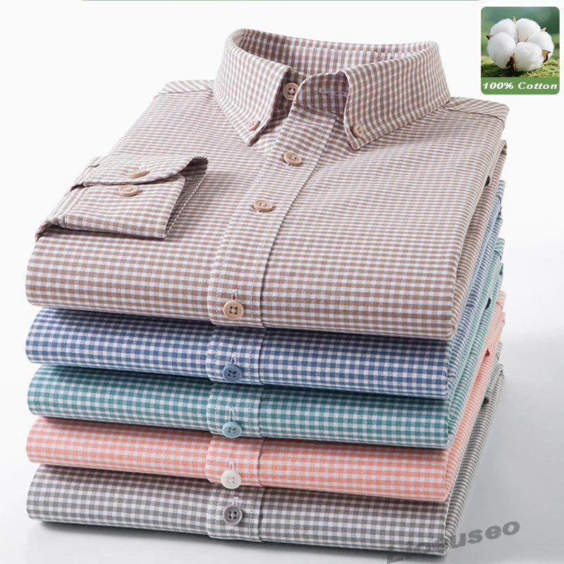 Men's Fine-Stripe Cotton Button-Down Shirt. 100% cotton.