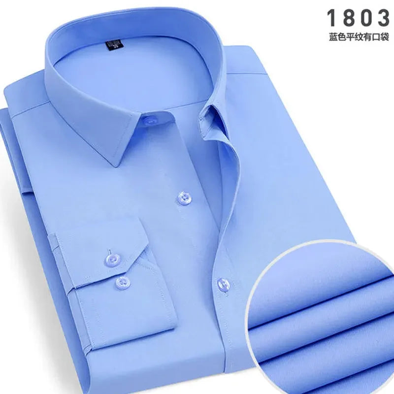 Men's Classic Stripe & Plain Pocket Shirt. Cotton-polyester blend.
