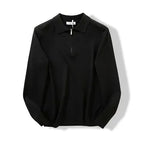 Men's Collared Zip-Neck Knit Polo. Fold-over polo collar.
