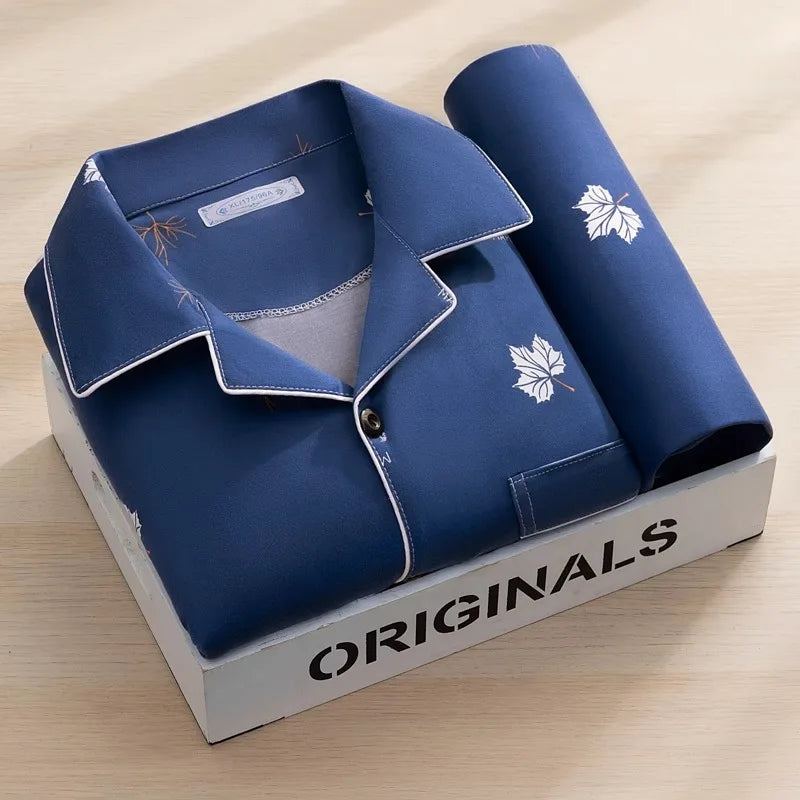 Men's Printed Cotton-Blend Long Pyjamas. Cotton-polyester blend.