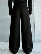 Men's High-Waist Wide-Leg Pleated Trousers. Polyester fabric.