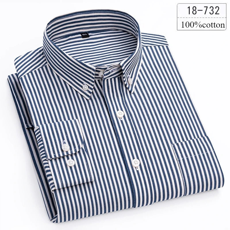 Men's Cotton Stripe & Check Collar Shirt. 100% cotton.