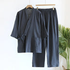 Men's Textured Cotton Kimono & Trouser Set. Textured cotton fabric.