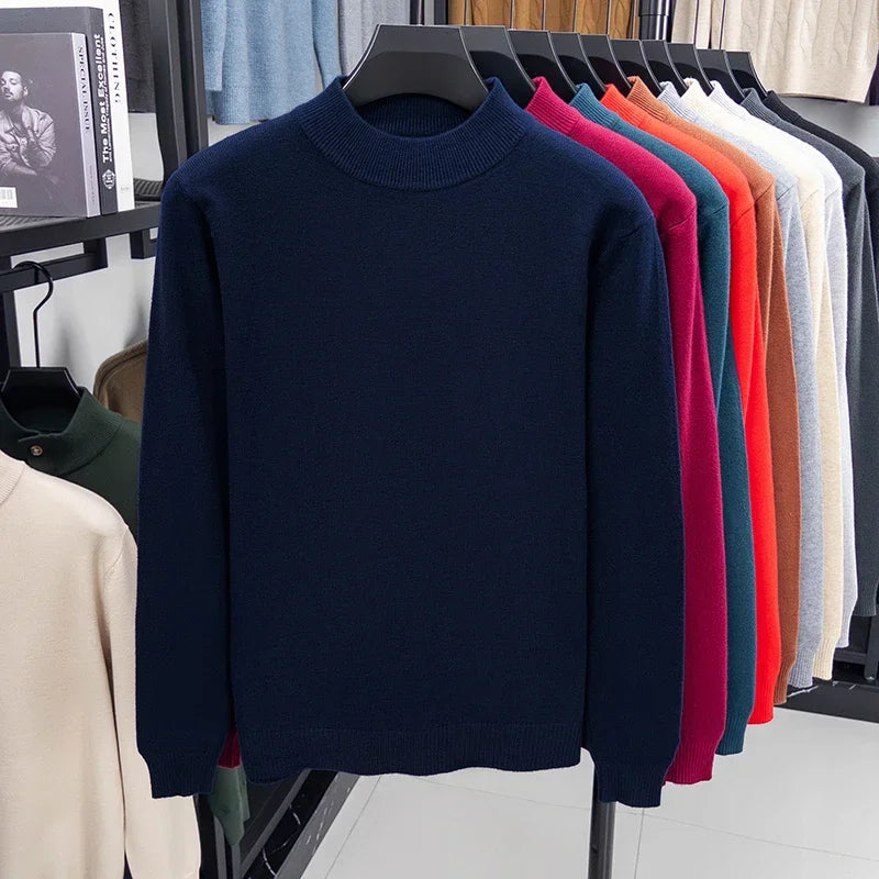 Men's Plain Mock-Neck Jumper. Mock-neck collar.