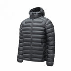 Men's Horizontal-Quilted Hooded Puffer Jacket. Hooded shape.
