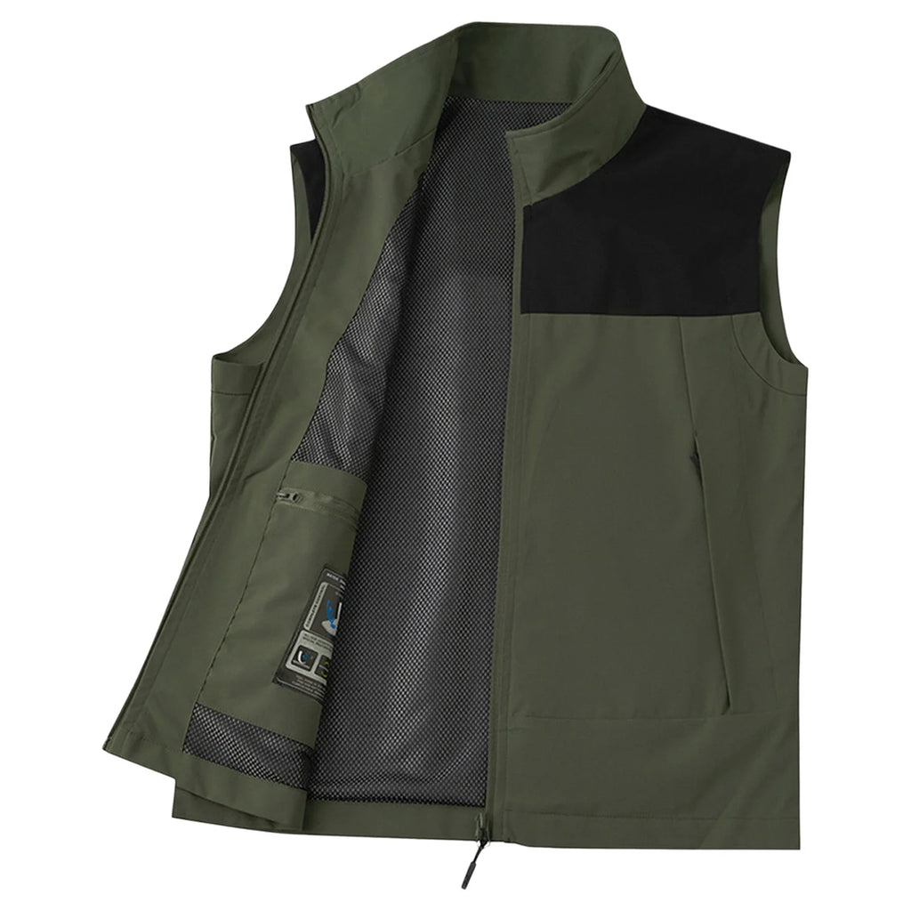 Men's Stand-Collar Zip-Front Golf Gilet. Stand collar.