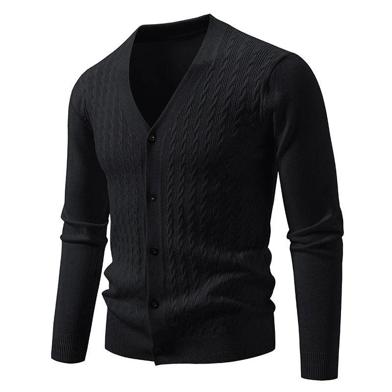 Men's Cable-Knit V-Neck Cardigan. Cable-knit texture.