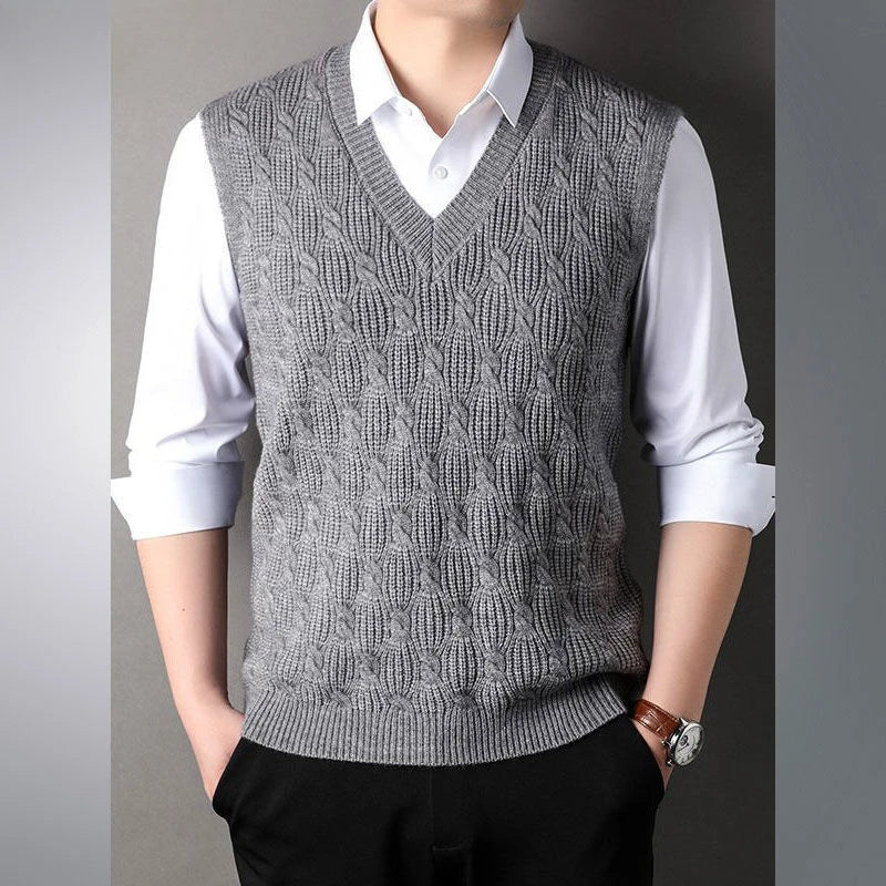 Men's Textured V-Neck Knit Slipover. Textured cable and zigzag knit.