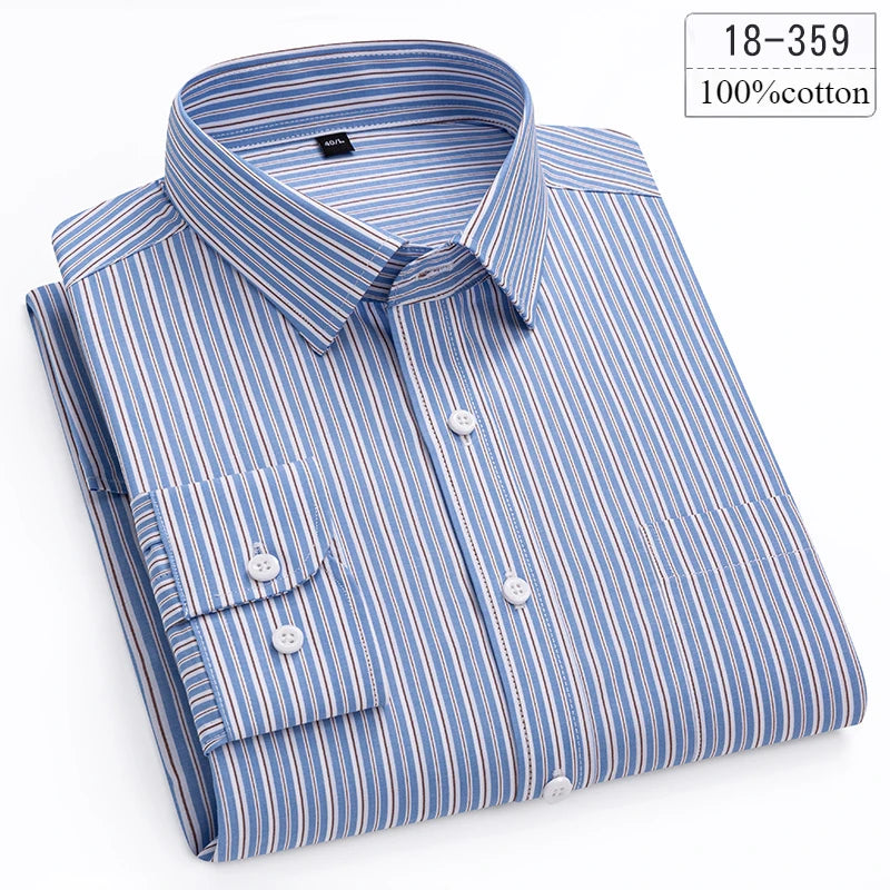 Men's Cotton Stripe & Check Collar Shirt. 100% cotton.