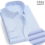 Men's Classic Stripe & Plain Pocket Shirt. Cotton-polyester blend.