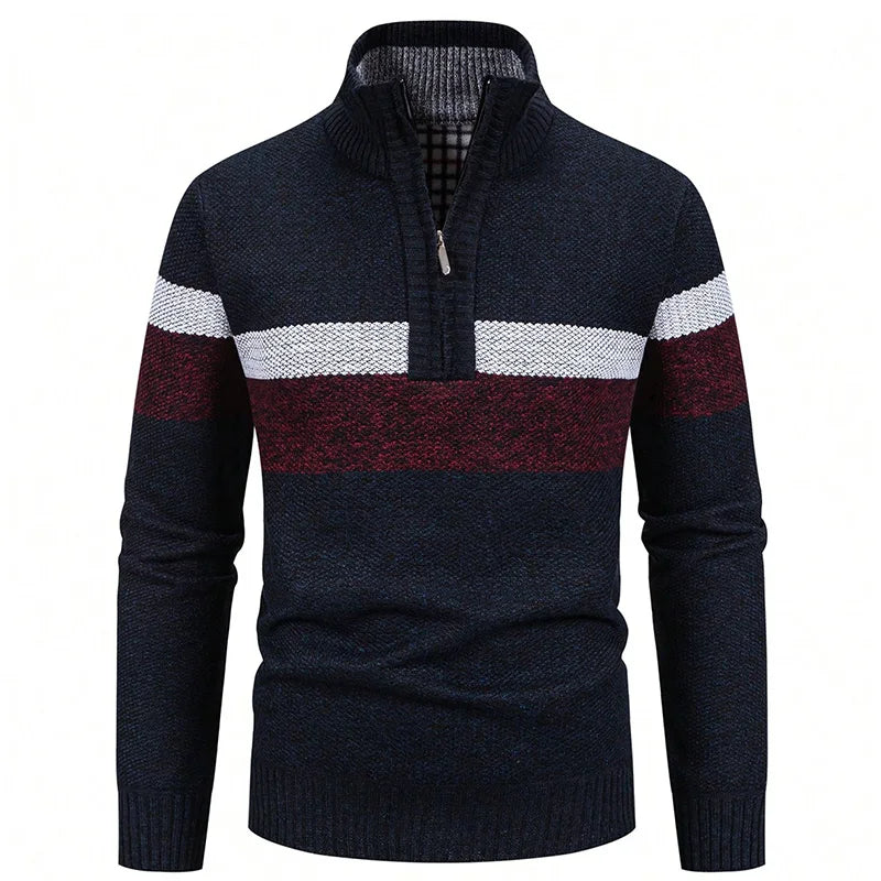Men's Striped Winter Quarter-Zip Jumper. Quarter-zip fastening.