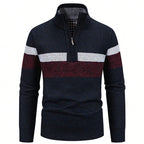 Men's Striped Winter Quarter-Zip Jumper. Quarter-zip fastening.