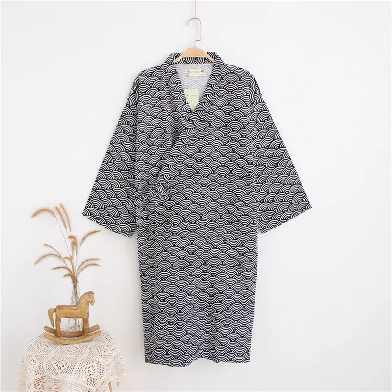 Men's Patterned Cotton Gauze Robe. Cotton gauze.