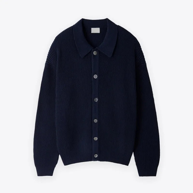 Men's Ribbed Shirt-Collar Cardigan. Pointed collar and button-through front.