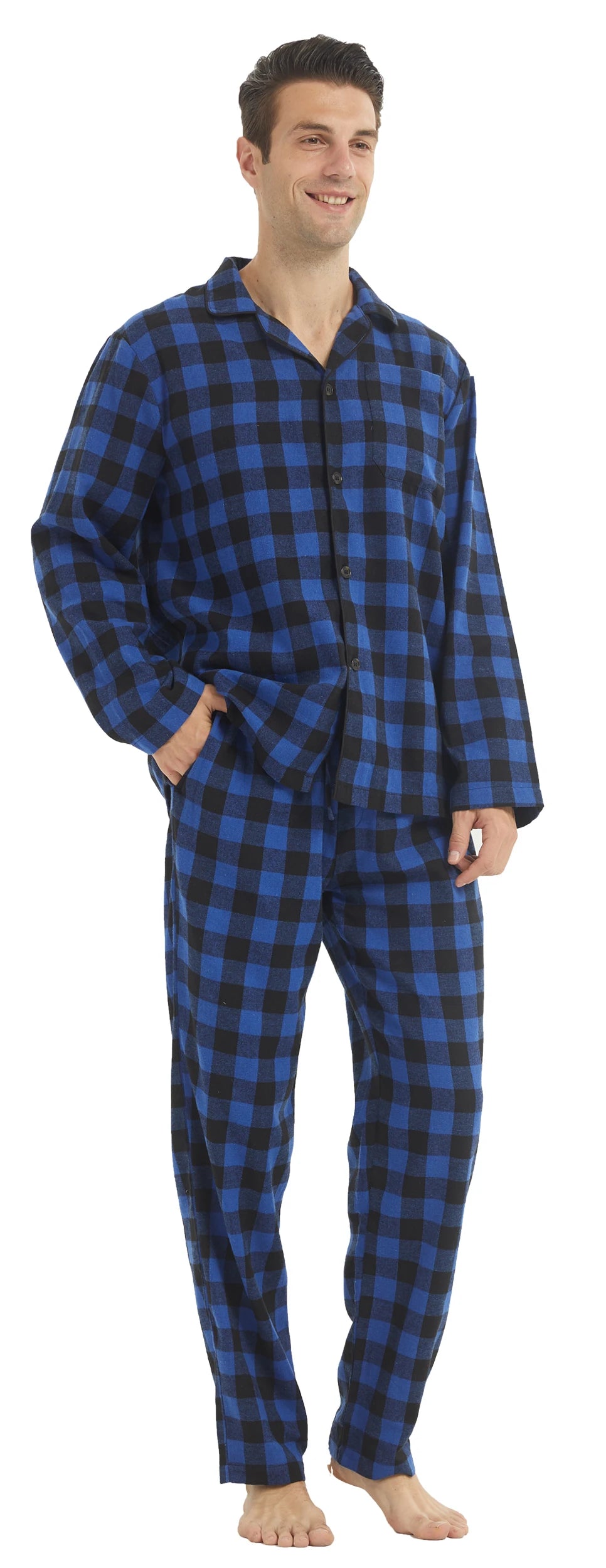 Men's Cotton-Blend Flannel Check Pyjamas. Cotton-polyester flannel.