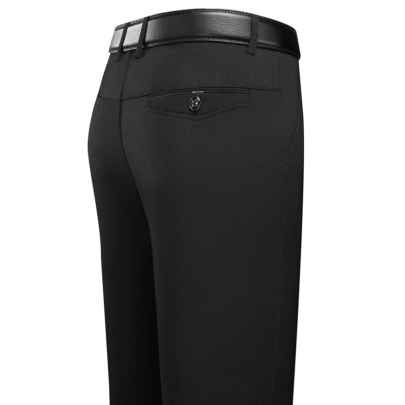 Men's Melange Straight-Leg Tailored Trousers. Polyester fabric.