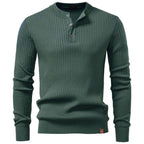 Men's Ribbed Three-Button Henley Knit. Henley neckline with three-button placket.
