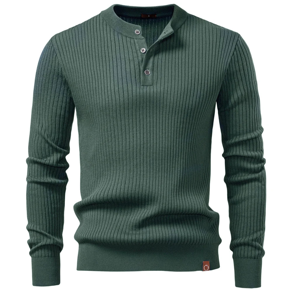Men's Ribbed Three-Button Henley Knit. Henley neckline with three-button placket.