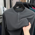 Men's Brushed Long-Sleeve Henley Top. Brushed finish.