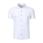 Men's Linen-Blend Twin-Pocket Summer Shirt. Linen and polyester blend.