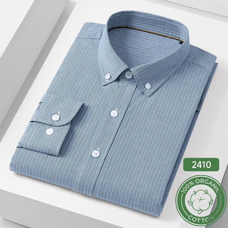 Men's Cotton Fine-Stripe & Check Shirt. 100% cotton.