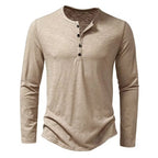 Men's Cotton Long-Sleeve Button Henley. Cotton fabric.