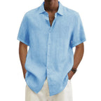Men's Relaxed Short-Sleeve Cotton-Linen Shirt. Cotton-linen blend.