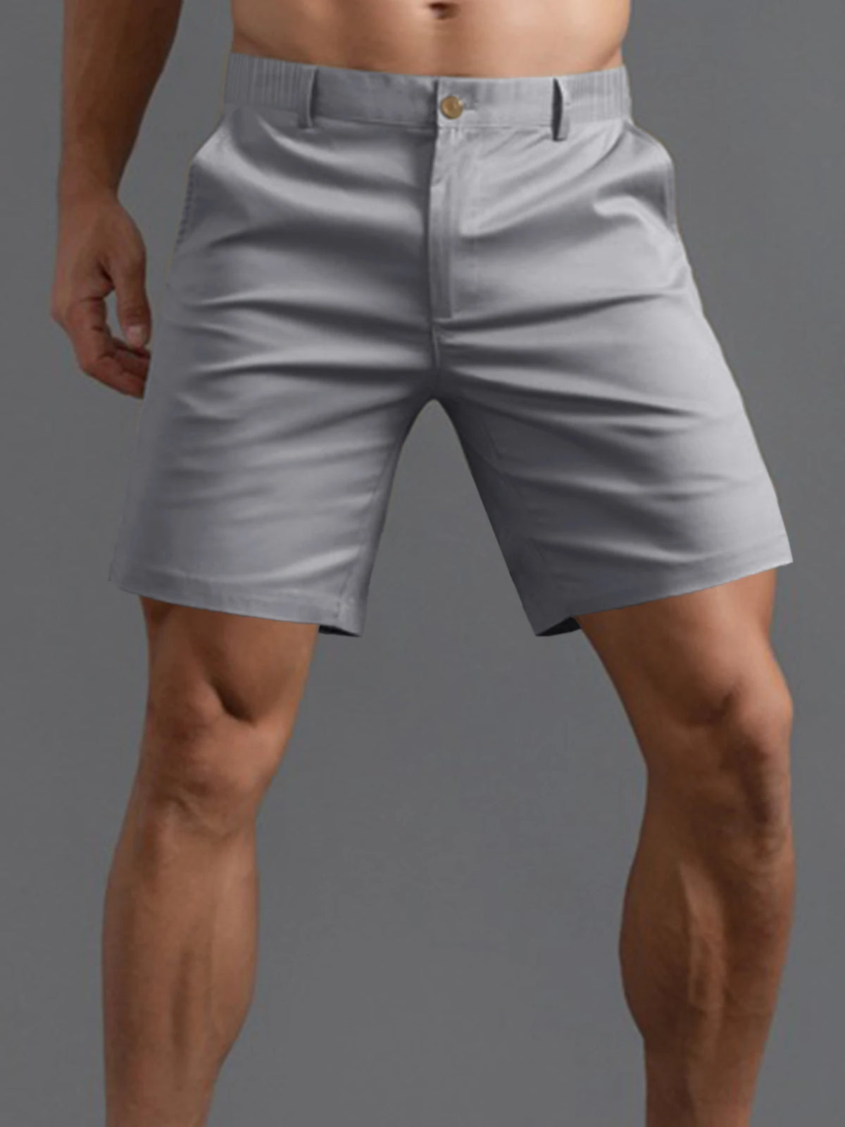 Men's Classic Flat-Front Chino Shorts. Plain chino shape.