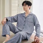 Men's Piped Long-Sleeve Lounge Pyjamas. Polyester fabric.
