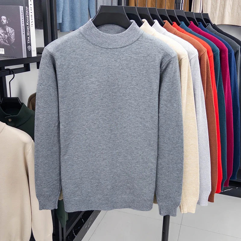 Men's Plain Mock-Neck Jumper. Mock-neck collar.