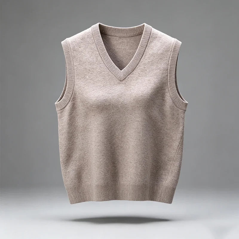 Men's Rib-Trim V-Neck Knit Vest. Sleeveless pullover design.