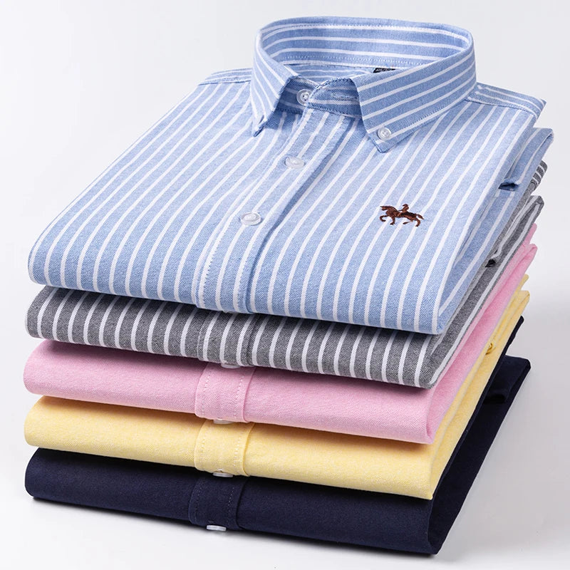 Men's Cotton Oxford Shirt in Plain, Stripe & Check. Oxford cotton fabric.