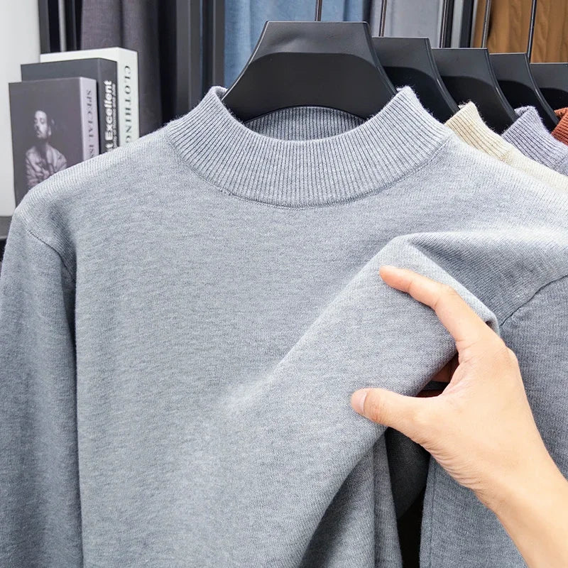 Men's Plain Mock-Neck Jumper. Mock-neck collar.