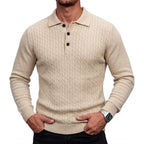 Men's Cable-Knit Long-Sleeve Polo. Cable-knit detailing.