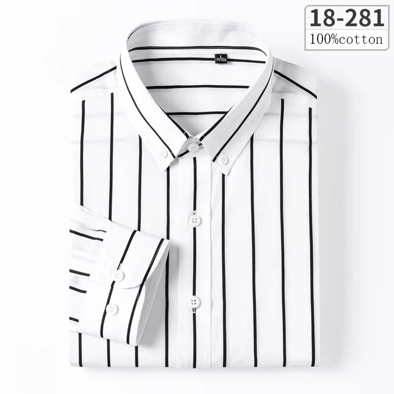 Men's Cotton Check & Stripe Button-Down Shirt. Button-down collar and button front.