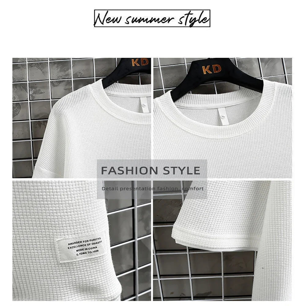 Men's Waffle T-Shirt & Lounge Shorts Set. Matching tee and shorts.