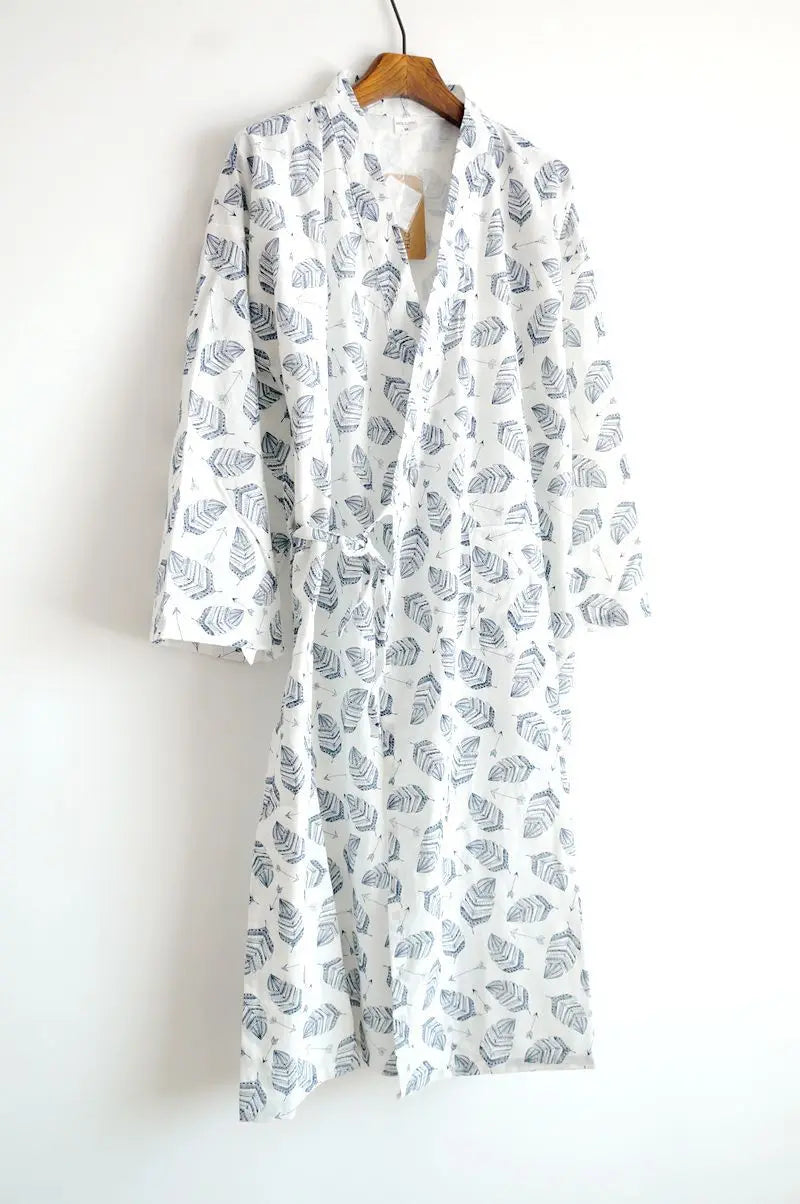 Men's Patterned Cotton Gauze Robe. Cotton gauze.