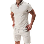 Men's Waffle Zip-Polo & Shorts Set. Matching two-piece set.