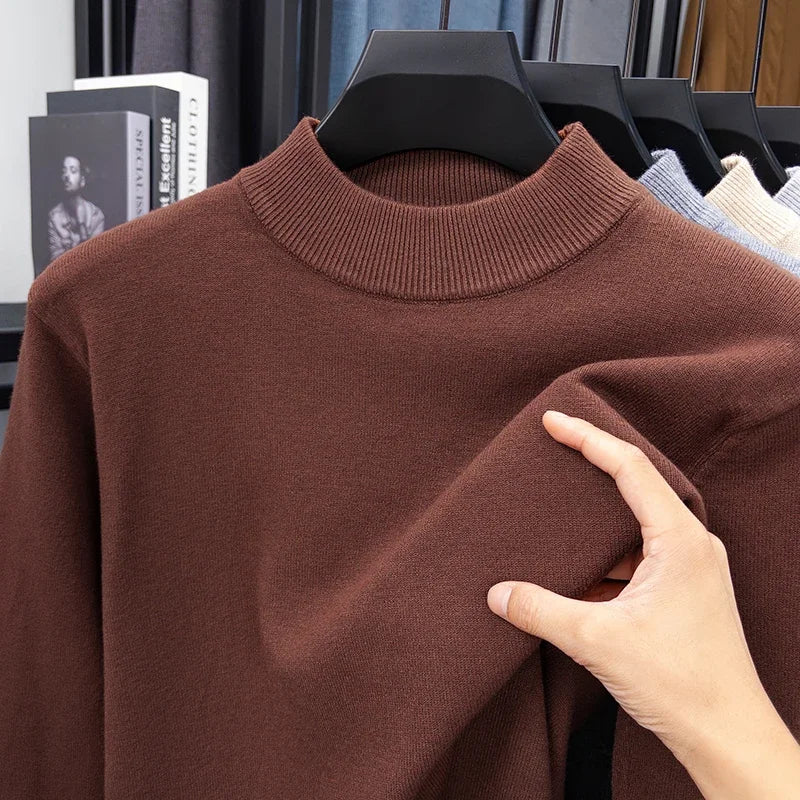Men's Plain Mock-Neck Jumper. Mock-neck collar.