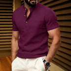 Men's Waffle Stand-Collar Pocket Henley. Waffle texture.