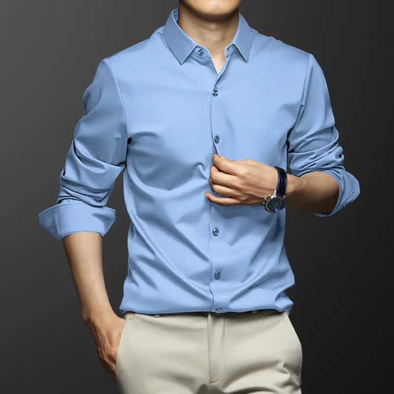 Men's Smooth Cotton-Blend Poplin Shirt. Cotton, rayon and polyester blend poplin.