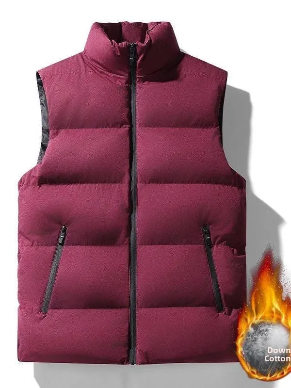 Men's Broad-Quilted Padded Winter Gilet. Broad horizontal quilting.