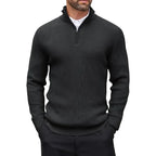 Men's Ribbed Stand-Collar Quarter-Zip Jumper. Ribbed knit texture.