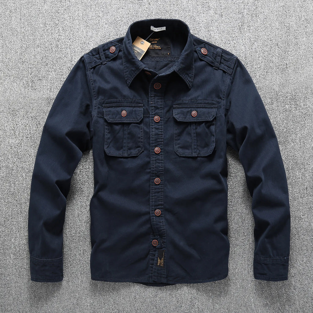 Men's Washed Cotton Safari Jacket. Button front and point collar.